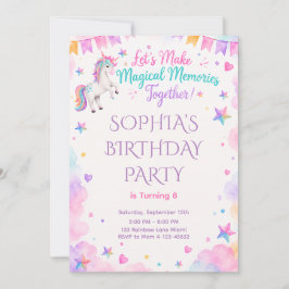 Watercolor Unicorn Pink Party Invite 招待状