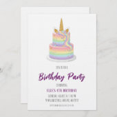 watercolor unicorn rainbow birthday invitation 招待状 (正面/裏面)