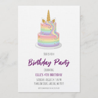 watercolor unicorn rainbow birthday invitation 招待状