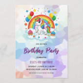 watercolor unicorn rainbow birthday invitation 招待状 (正面)