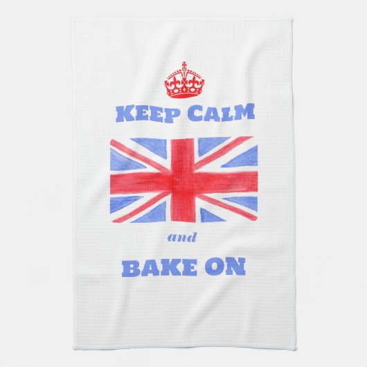 Watercolor Union Jack Keep Calm Bake On キッチンタオル (縦)