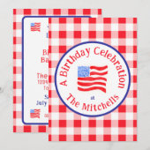Watercolor USA Flag BIRTHDAY Red White Blue Check  招待状 (正面/裏面)