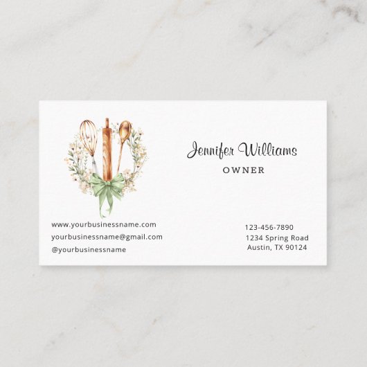 Watercolor Utensils Kitchen Bakery Business Card 名刺 (裏面)