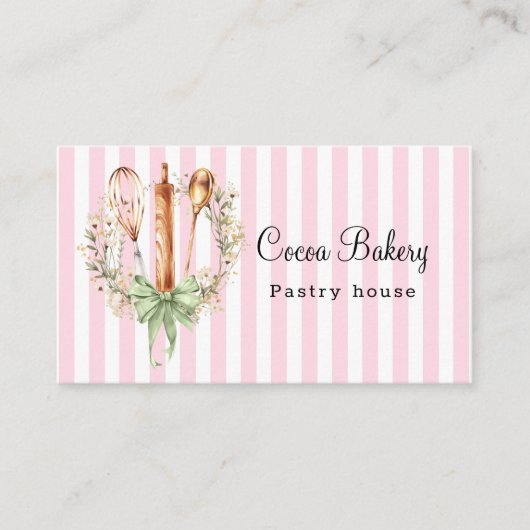 Watercolor Utensils Kitchen Bakery Business Card 名刺 (正面)