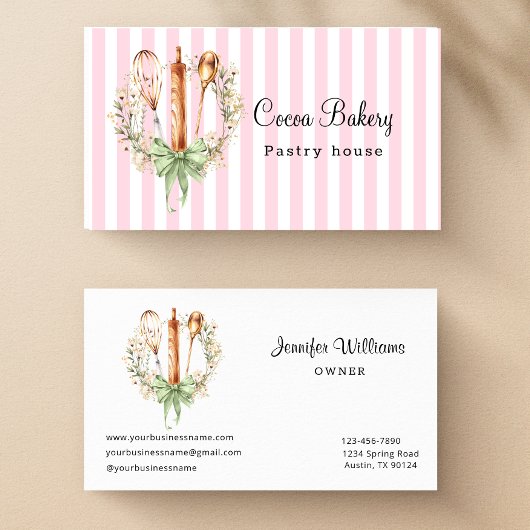 Watercolor Utensils Kitchen Bakery Business Card 名刺