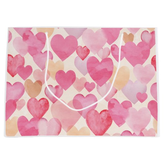 Watercolor Valentine Hearts ラージペーパーバッグ (正面)