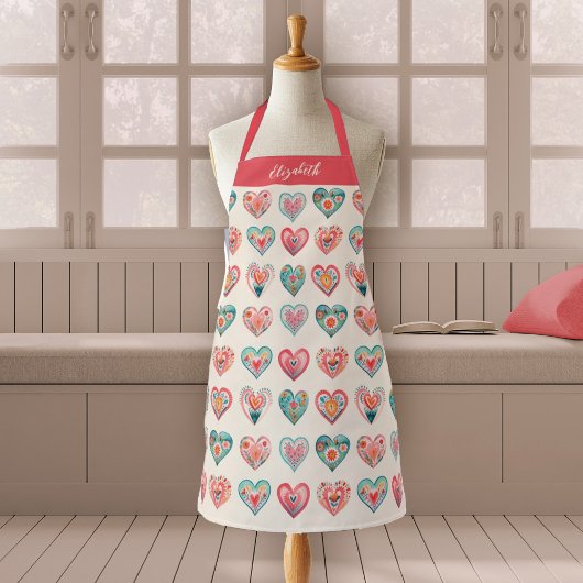 Watercolor Valentine Hearts Pattern Cooking エプロン