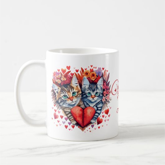 Watercolor Valentines cats with love コーヒーマグカップ (左)
