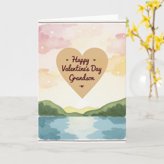 Watercolor Valentines Day Grandson Card カード (黄色い花)