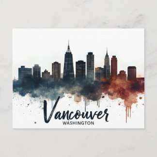 Watercolor Vancouver Washington State skyline ポストカード