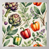 Watercolor Vegetable Garden Pattern ポスター (正面)