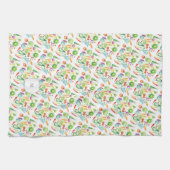 Watercolor vegetables pattern monogrammed キッチンタオル (横)