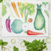 Watercolor vegetables pattern monogrammed キッチンタオル (折り畳み)