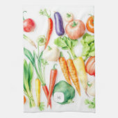 Watercolor vegetables pattern monogrammed キッチンタオル (縦)