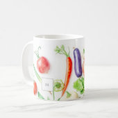 Watercolor vegetables veggie pattern monogrammed コーヒーマグカップ (正面左)