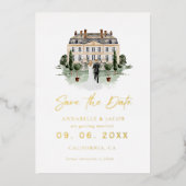 Watercolor Venue Wedding Save the Date 箔招待状 (正面)