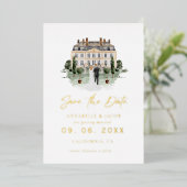 Watercolor Venue Wedding Save the Date 箔招待状 (立ち正面)