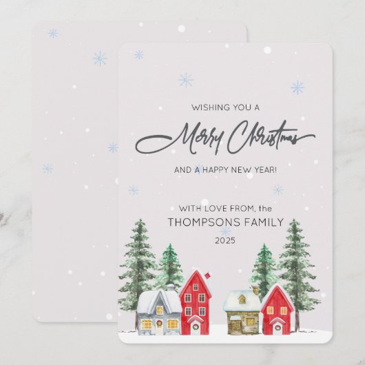 Watercolor Village Holiday Christmas Card シーズンカード (正面/裏面)