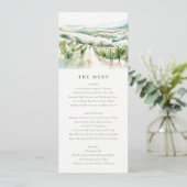 Watercolor Vineyard Landscape Wedding Menu Card 招待状 (スタンド正面)