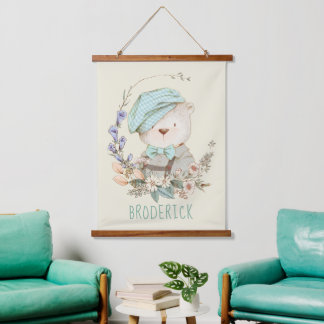 Watercolor Vintage Bear Personalized 吊り下げ型タペストリー