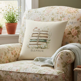 Watercolor Vintage Books and Wildflowers クッション