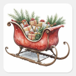 Watercolor Vintage Christmas Sleigh スクエアシール