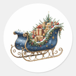 Watercolor Vintage Christmas Sleigh ラウンドシール