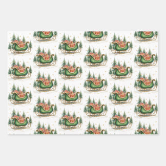 Watercolor Vintage Christmas Sleigh ラッピングペーパーシート