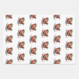 Watercolor Vintage Christmas Sleigh ラッピングペーパーシート