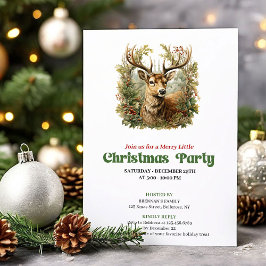 Watercolor vintage reindeer Christmas party  招待状