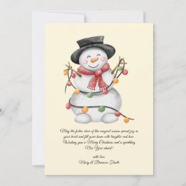 Watercolor Vintage Snowman with Lights シーズンカード