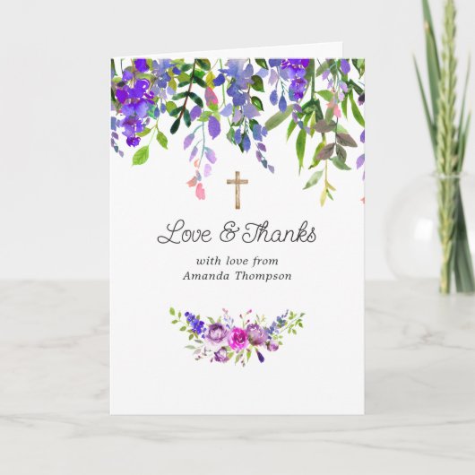 Watercolor Violet Floral Confirmation サンキューカード (正面)