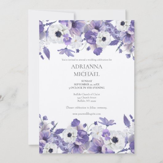 Watercolor Violet Flowers Wedding 招待状 (正面)