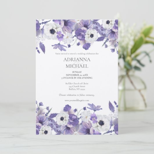 Watercolor Violet Flowers Wedding 招待状 (スタンド正面)