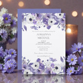 Watercolor Violet Flowers Wedding 招待状