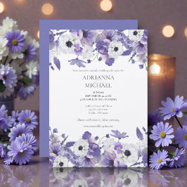 Watercolor Violet Flowers Wedding 招待状