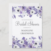 Watercolor Violet Flowers Wedding Bridal Shower 招待状 (正面)