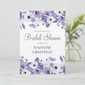 Watercolor Violet Flowers Wedding Bridal Shower 招待状 (スタンド正面)