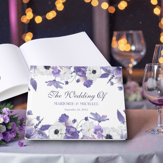 Watercolor Violet Purple Flowers Wedding ゲストブック