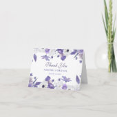 Watercolor Violet Purple Flowers Wedding サンキューカード (正面)