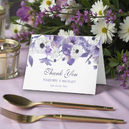 Watercolor Violet Purple Flowers Wedding サンキューカード