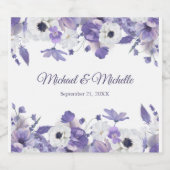 Watercolor Violet Purple Flowers Wedding スパークリングワインラベル (シングルラベル)