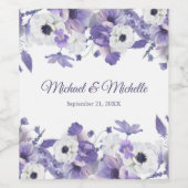 Watercolor Violet Purple Flowers Wedding ワインラベル (シングルラベル)