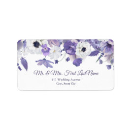 Watercolor Violet Purple Flowers Wedding Address ラベル