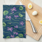 Watercolor violets on blue キッチンタオル (四つ折り)