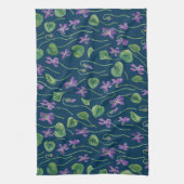 Watercolor violets on blue キッチンタオル (縦)