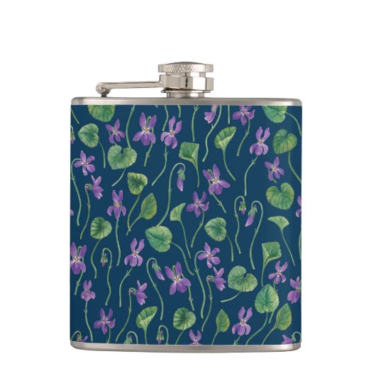 Watercolor violets on blue フラスク (正面)