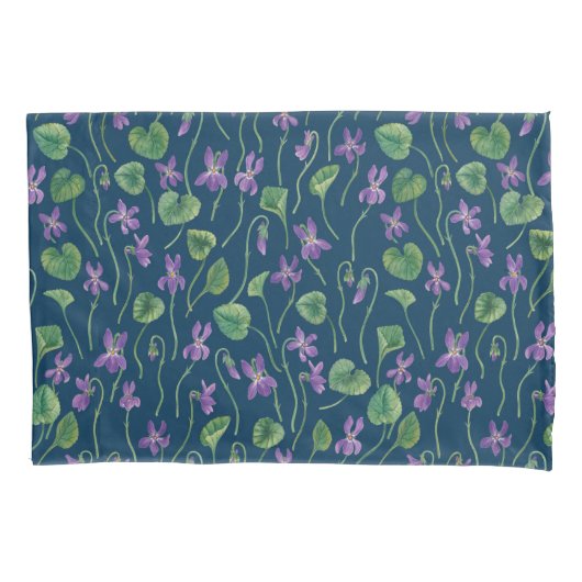 Watercolor violets on blue 枕カバー (正面左)