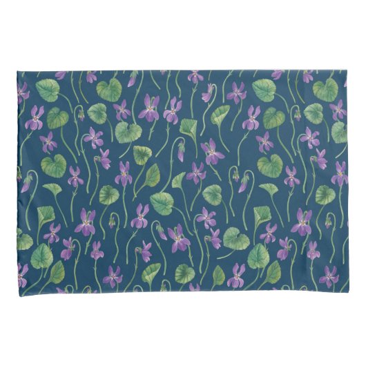 Watercolor violets on blue 枕カバー (正面右)