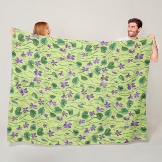 Watercolor violets on honey dew フリースブランケット